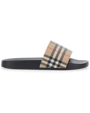 Burberry Flat Sandals With Strap With Check Motif - White