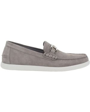 Fendi Loafers With Ff Metal Buckle And Contrasting Sole - Grey