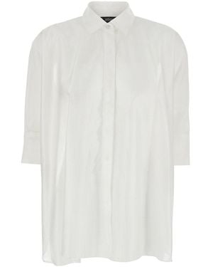Plain Shirt With Classic Collar And Hidden Button Closure On The - White