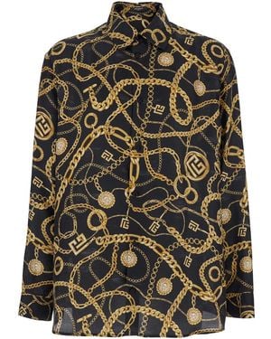 Balmain Shirt With Pointed Collar And Chain Print With Logo - Multicolor