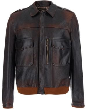 Golden Goose Jacket With Classic Collar And Ribbed Trims - Black