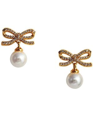 Self-Portrait Coloured Earings With Bow And Pearl - Metallic