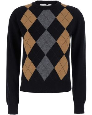 Jucca Jumper With Round Neck And Argyle Motif On The Front - Black