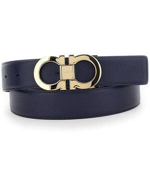 Ferragamo Double Adjustable Nero And Calfskin Belt - Blue