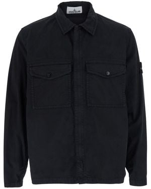 Stone Island Shirt With Classic Collar And Logo Patch On The Sle - Blue
