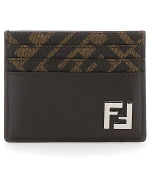 Fendi Card-Holder With Squared Ff Motif - Black