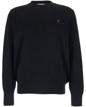 Ami Paris Crewneck Sweater, Wool Tops - Black