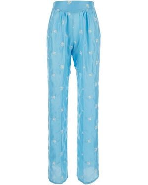 forte_forte Trousers With All-Over Floral Embroidery - Blue