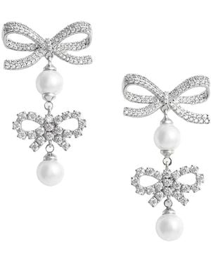 Self-Portrait Coloured Earings With Double Bow And Crystal Embellishments - White