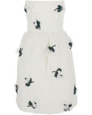ShuShu/Tong Strapless Linen Dress With Floral Appliqué - White