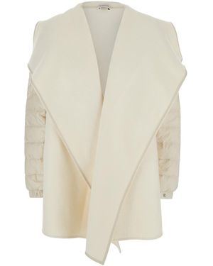 Moncler Cape With Logo Patch On The Sleeve And Waist Belt - White