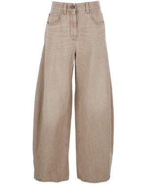 Brunello Cucinelli Jeans With Five-Pocket Design And Patch Logo On The Back - Natural