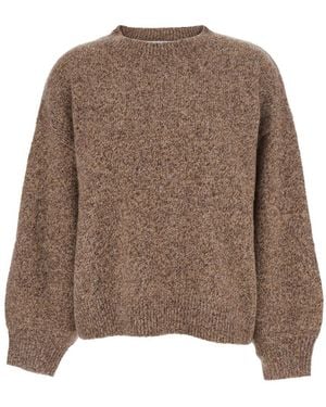 Soft Goat Jumper Marled Relaxed Fit Crew Neck With Round Neck And Lon - Brown