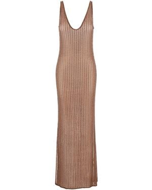 VENUJA 'Malibu' Dress With V Neck And All-Over Crystal Embellish - Brown