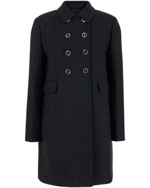 Gucci Double-Breasted Coat With Interlocking G On The Buttons In - Blue