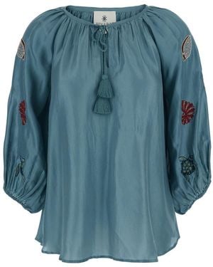 BENARAS BY CITRUS 'Veronica' Short Caftan With Adjustable Knot At - Blue