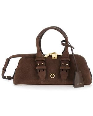 Pinko 'Bowling' Handbag With Padlock Detail And Love Birds Logo - Brown