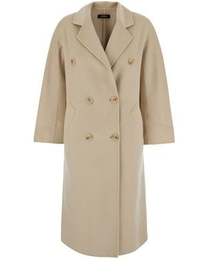 Le Plain Double-Breasted Coat With Classic Lapels - Natural