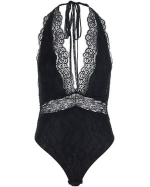 ANDAMANE Florida Bodysuit With Lace And Tech Fabric Patchwor - Black