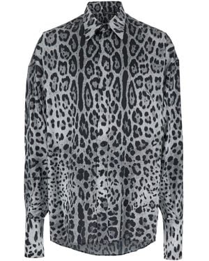 Dolce & Gabbana Silk Leopard Print Shirt - Grey