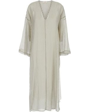 Jucca Caftan With V Neckline And All-Over Striped Motif - White
