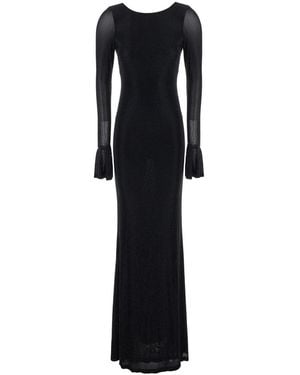 Twentyfourhaitch Long Dress With V-Neck, Fully Covered - Black