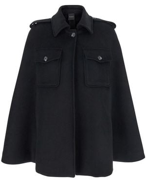 Plain Cape With Classic Collar And Front Button Closure - Black