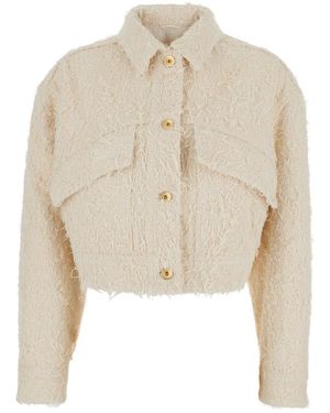 Brunello Cucinelli Jacket With Classic Collar And All-Over Fringed Details - Natural