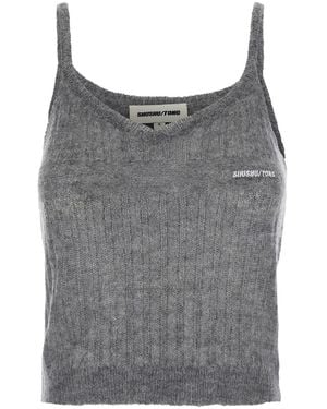 ShuShu/Tong Top With Brushed-Effect And Logo Lettering - Gray