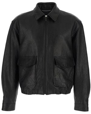 Saint Laurent Jacket With Classic Collar And Two Flap Pockets On - Black