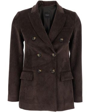 Plain Double-Breasted Jacket With Peak Revers - Black