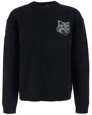 Maison Kitsuné Crewneck Jumper With Logo Embroidery - Black