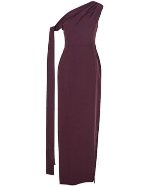 Solace London 'Irina' Bordeaux One-Shoulder Long Dress With Draped Neckline - Purple