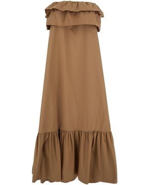 Saint Laurent Maxi Dress With Ruffles - Natural