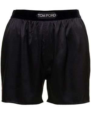 Tom Ford Pantaloncini morbidi con logo patch in seta stretch nera donna - Nero