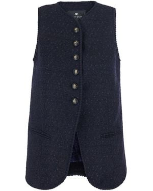 Etro Sleeveless Round Neck Jacket With A-Line Design - Blue