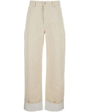 Bottega Veneta Jeans Con Risvolti Sui Bordi E Patch Rimovibile Con Lep - Neutro