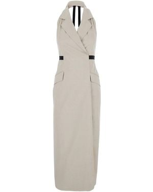 Max Mara Dress With Notched Revers And Open Back - White