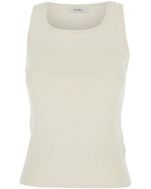 Max Mara 'Pentola' Sleeveless Top With Square Neck And Tonal Logo Lettering Embroidery On The Front - Natural