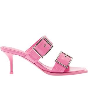 McQueen Buckled Leather Slip-On Sandals - Pink