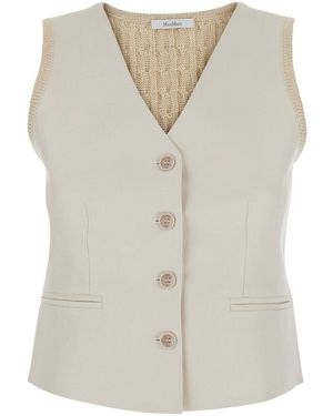 Max Mara 'Mxmcalib' Vest With V-Neck And Cable Knit On The Back - White