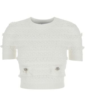 Self-Portrait Top Pointelle Knit' With Short Sleeves - White