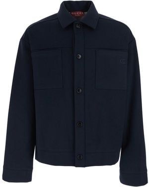 Gucci Jersey Double Jacket With Front Zip Closure For - Blue
