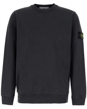 Stone Island Crewneck Sweatshirt With Logo Patch On The Sleeve - Blue