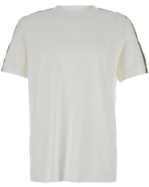 Burberry Crewneck T-Shirt With Check Motif On The Sleeve And Ekd Logo Embroidery On The Front - White