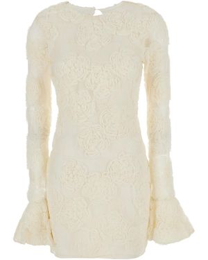 ROTATE BIRGER CHRISTENSEN Mini Dress With Long Flared Sleeves And All-Over Floral Embroidery - White