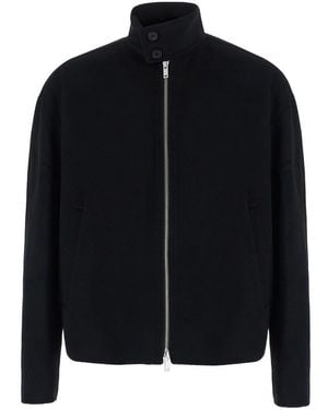 Tonywack Jacket Wool And Cashmere Handmade Harrington With Collar And - Black