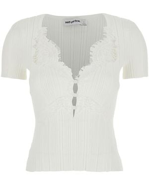 Self-Portrait Lace Trim Knit Top - White