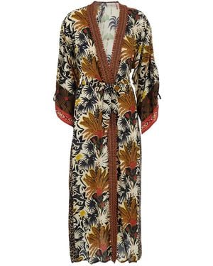Anjuna Kimono Dress With All-Over Print And Deep V-Neck In - Metallic