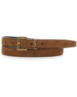 Saint Laurent Suede Cassandre Belt - Brown